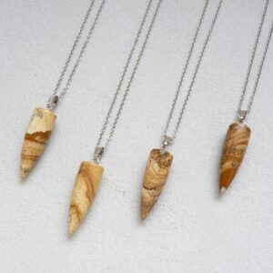 Picture Jasper Pendant Necklace, Jasper Pendant, Silver Long Necklace for Women for Men, Natural Jasper Necklace, Beige Gemstone Necklace