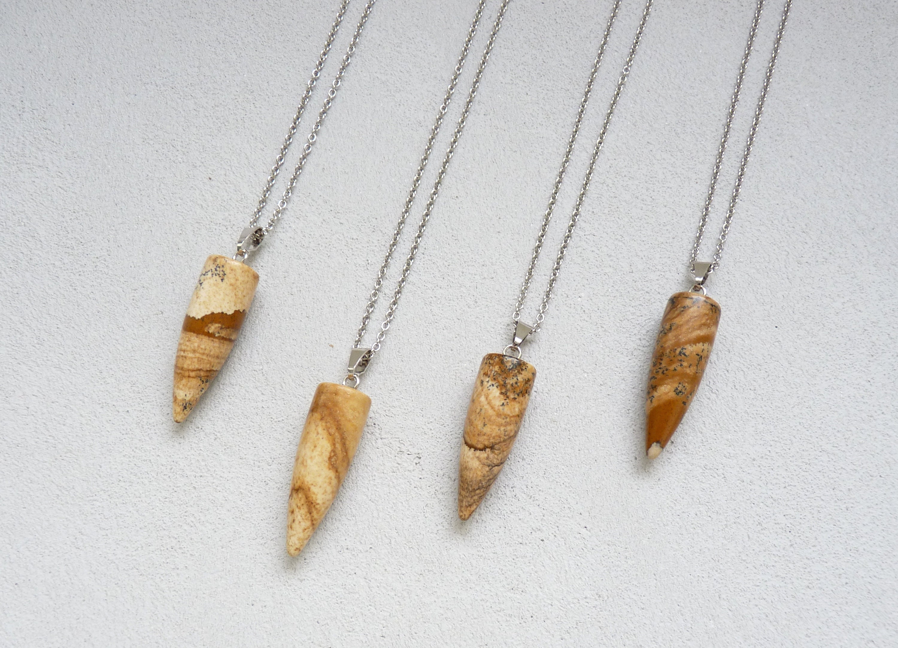 Picture Jasper Pendant Necklace, Jasper Pendant, Silver Long Necklace For Women For Men, Natural Jasper Necklace, Beige Gemstone Necklace