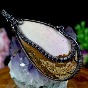 Oxidized Copper Wire Wrapped Picture Jasper Pendant: Artisan Jewelry