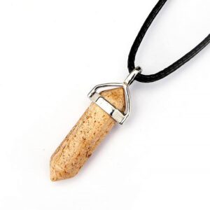 Picture Jasper Pendulum Pendant Healing Point 40x8mm Silver Leather Cord