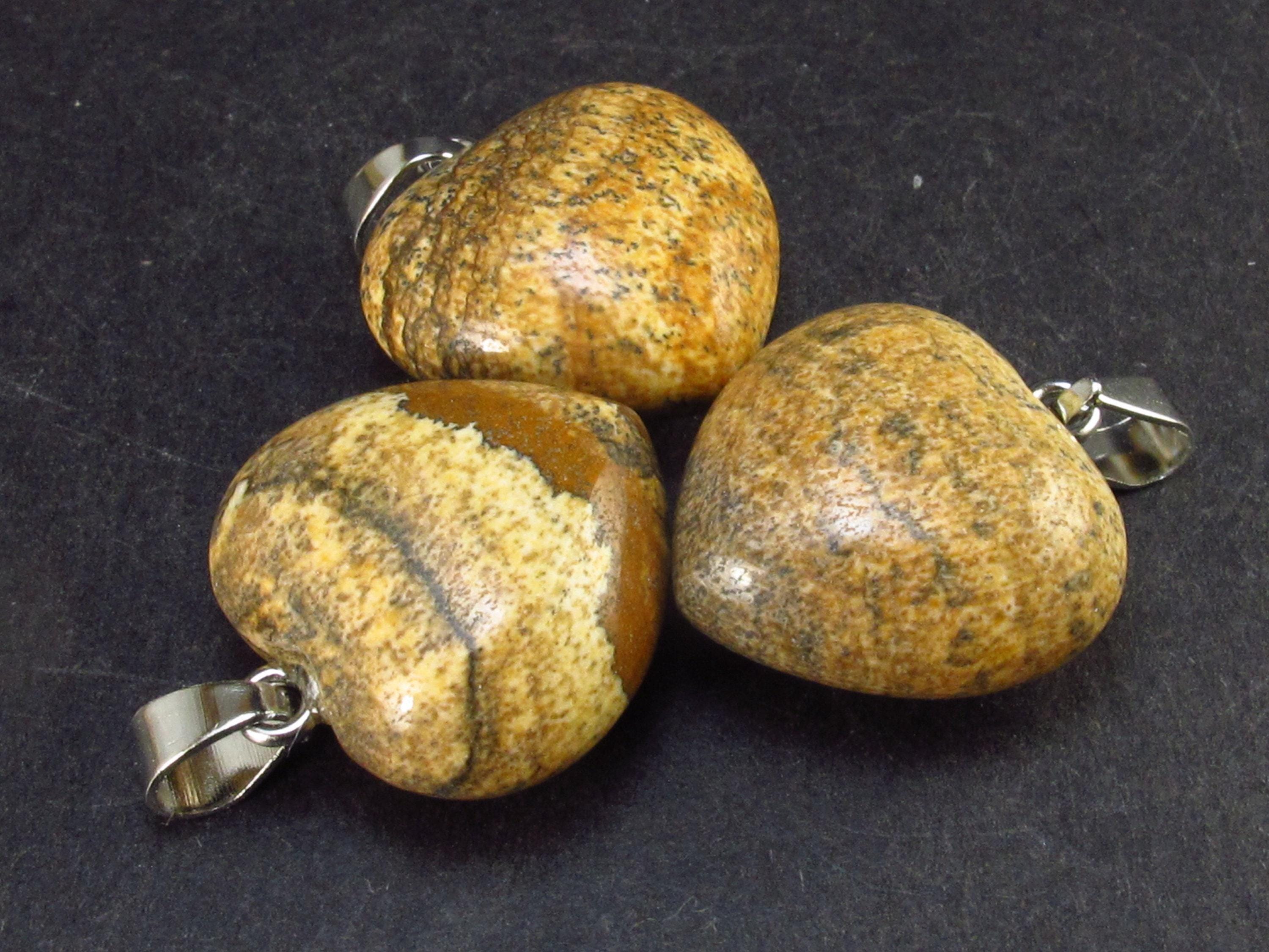 Set Of 3 Natural Picture Jasper Heart Pendant From Brazil