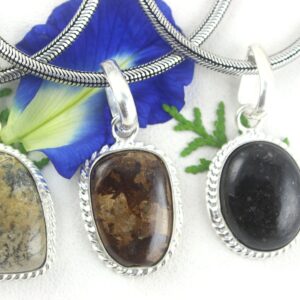 Sterling Silver Jasper Pendant Necklace, Bronzite & Picture Jasper