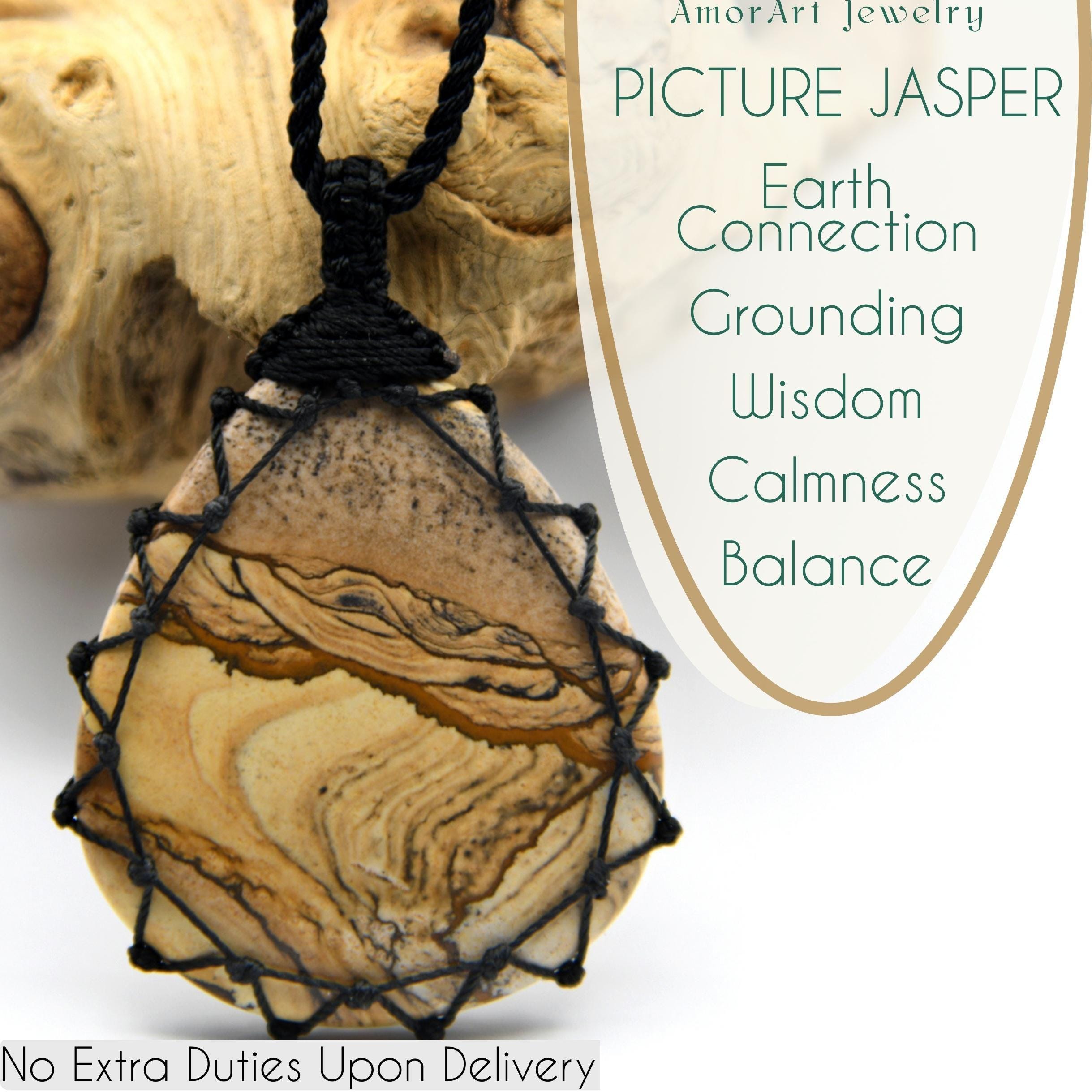 Unique Picture Jasper Pendant, Mountain Necklace For Women And Men, Natural Jewelry, Rustic Earthy Necklace, Nature Lover Gift For Friend