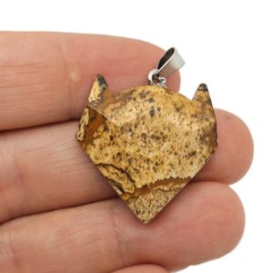 Picture Jasper Wolf Head Gemstone Pendant - Natural Stone Wolf Carving Crystal - Crystal Wolf head - Wolf Head Crystal Jewelry - NC1484