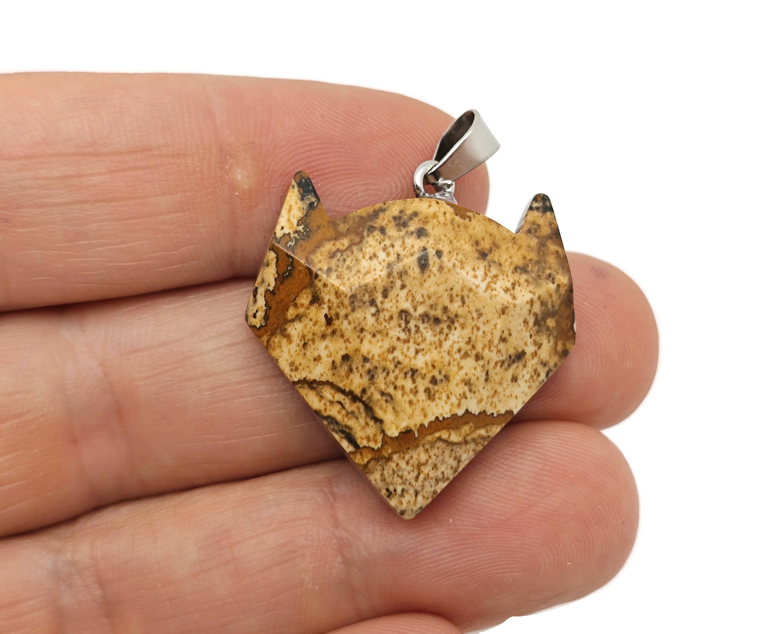 Picture Jasper Wolf Head Gemstone Pendant - Natural Stone Wolf Carving Crystal - Crystal Wolf Head - Wolf Head Crystal Jewelry - Nc1484