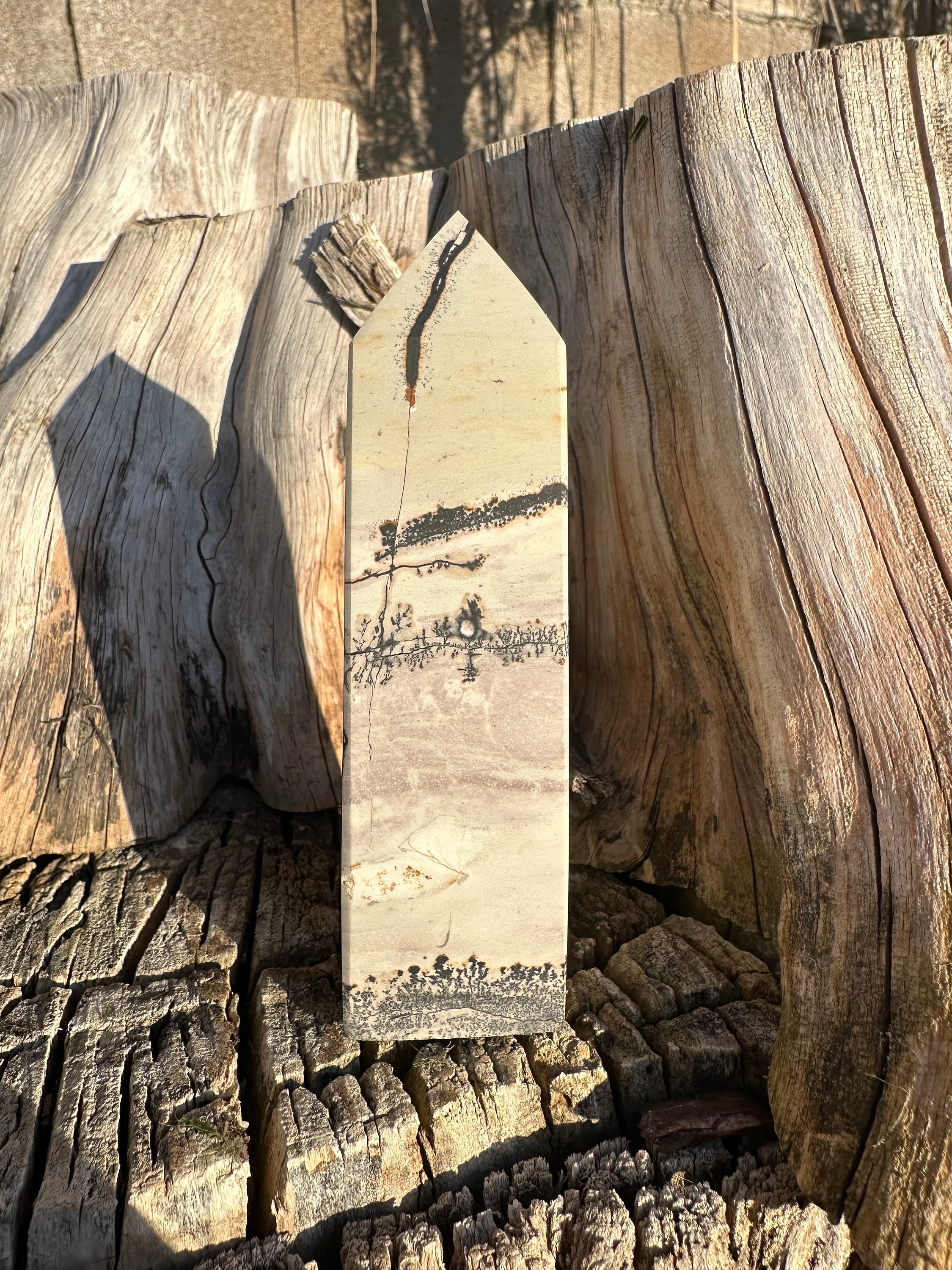 Picture Jasper Tower - Jasper Stone  - Crystal Carved Obelisk -  Jasper Tower - Reiki - Crystal Healing - Dendritic Jasper