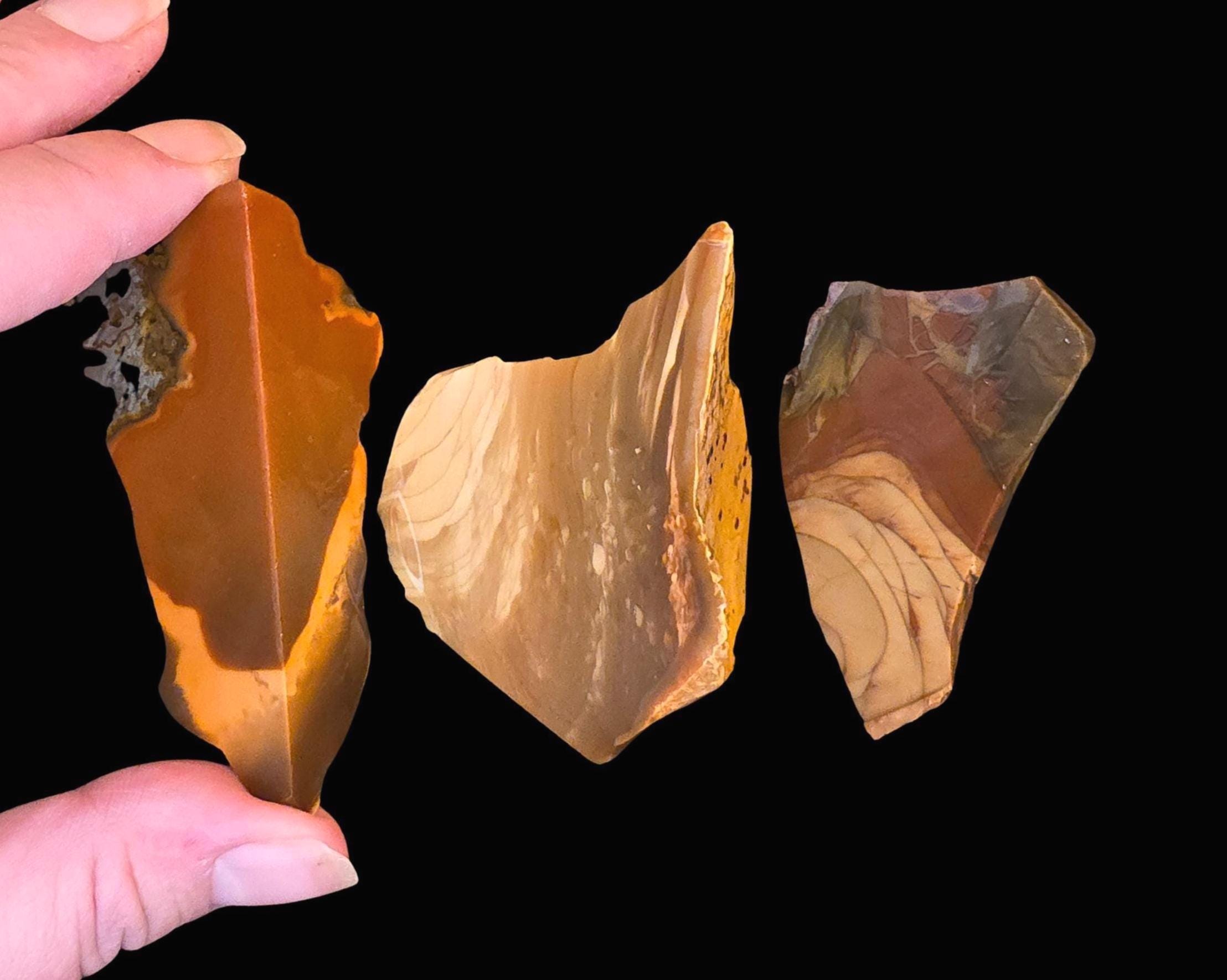 Unpolished Bruneau Jasper Tiny Rough Set Of 3 | Collectible Picture Jasper From Idaho | Raw Lapidary Stone Lot | Rare, Premium Cabbing Rocks