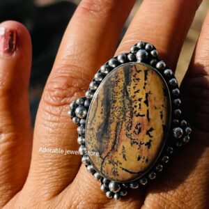 Handcrafted Australian Picture Jasper Ring: Oval Sterling Silver Jewelry