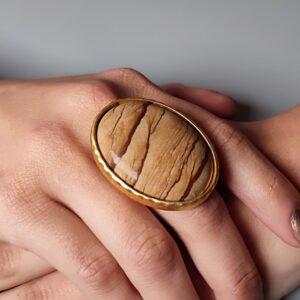 Handmade Picture Jasper Gold Ring: Adjustable Chunky Statement Ring