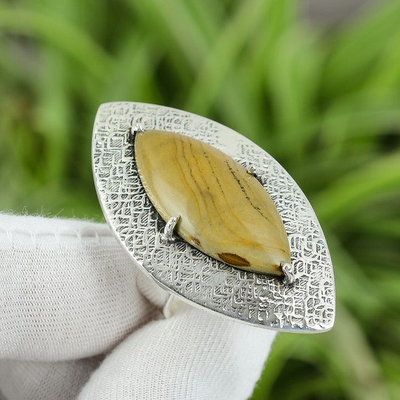 Handmade Marquise Picture Jasper Ring: Sterling Silver, Size 7.25 Handmade Marquise Picture Jasper Ring: Sterling Silver, Size 7.25