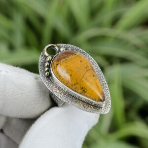 Handmade Pear Picture Jasper Ring: 925 Sterling Silver, Size 7.5