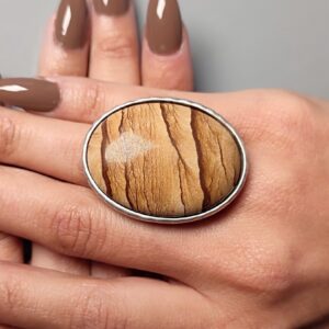 Picture Jasper Statement Ring: Adjustable Antique Silver Cocktail Ring