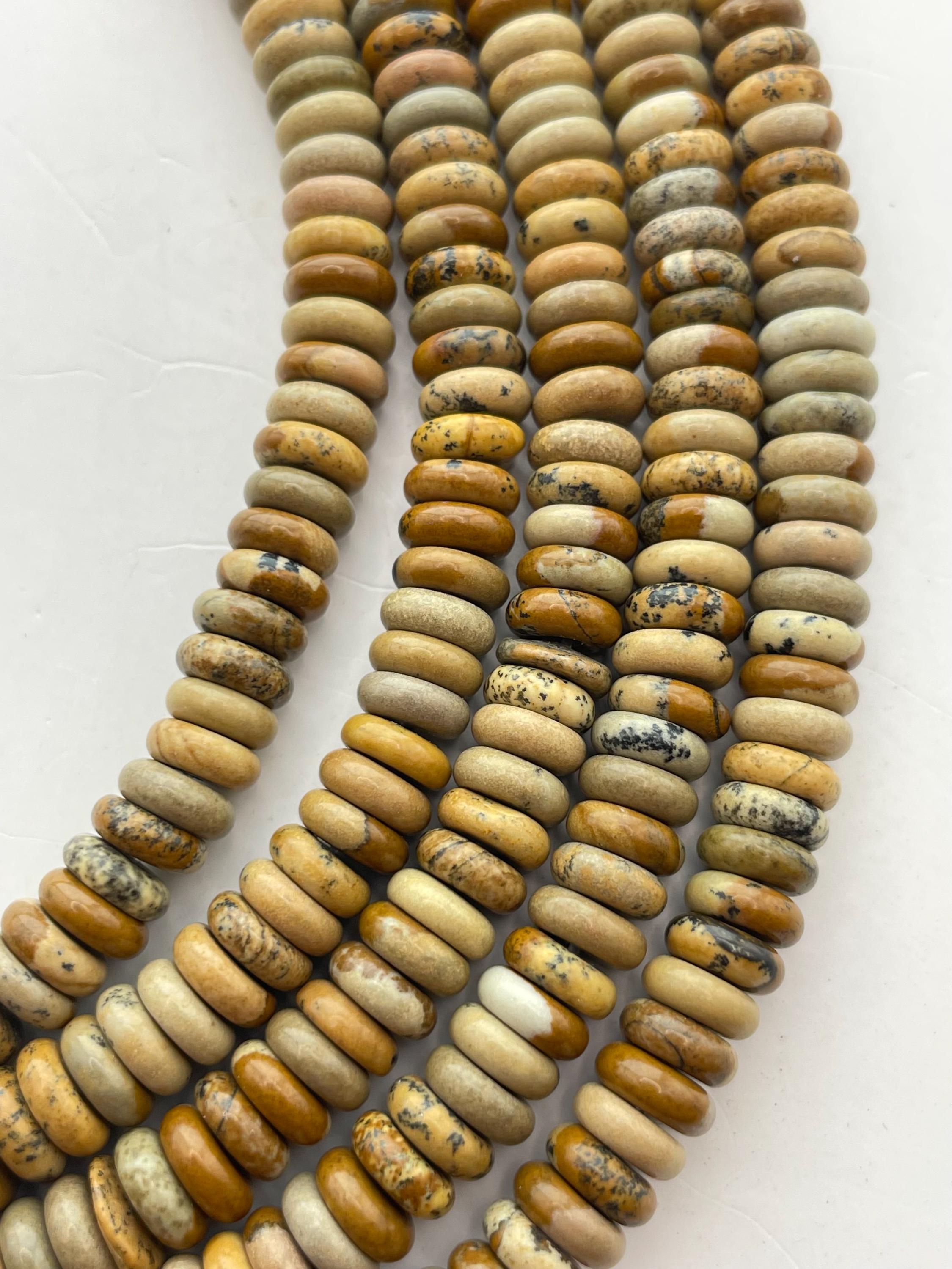 2.5mmx6mm Rondelle Picture Jasper Gemstone Beads. 15” Strand Of High Quality Thin Rondelle Beads, Approx. 150 Beads Per Strand.