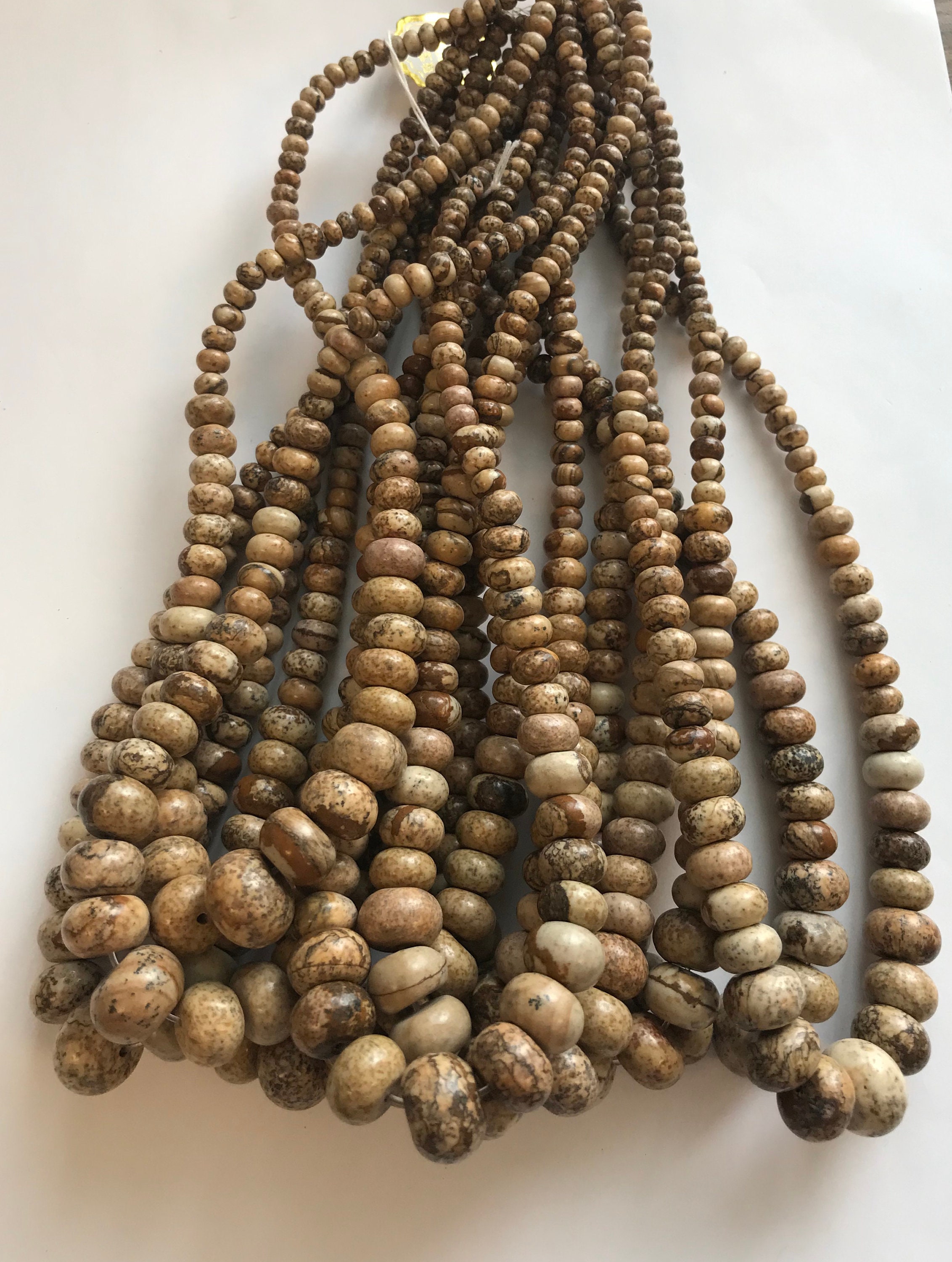 Picture Jasper 5x3-14x10mm Graduated Rondelle Gemstone Beads--15.5"