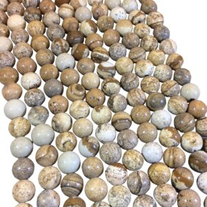 Picture Jasper Rondelle Beads: 8x12mm Smooth Gemstone Strand (Large Hole)