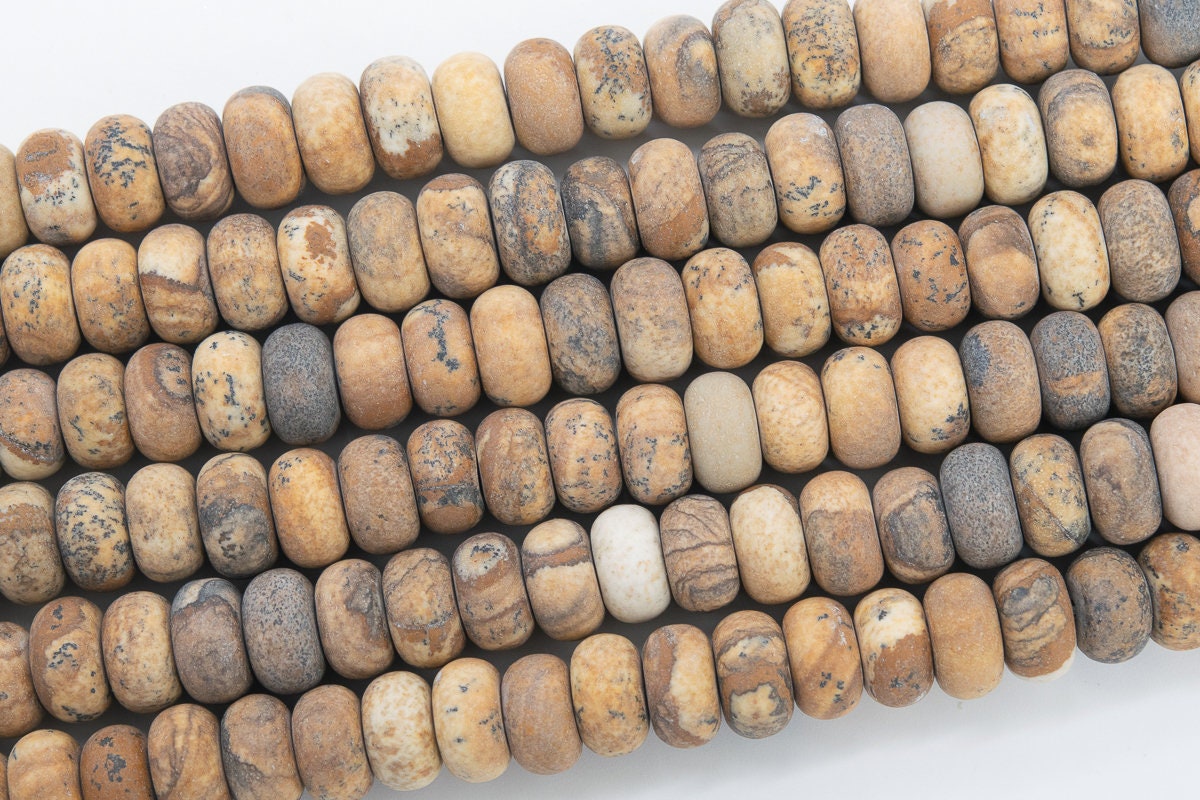 Genuine Natural Matte Brown Picture Jasper Loose Beads Rondelle Shape 10x6mm