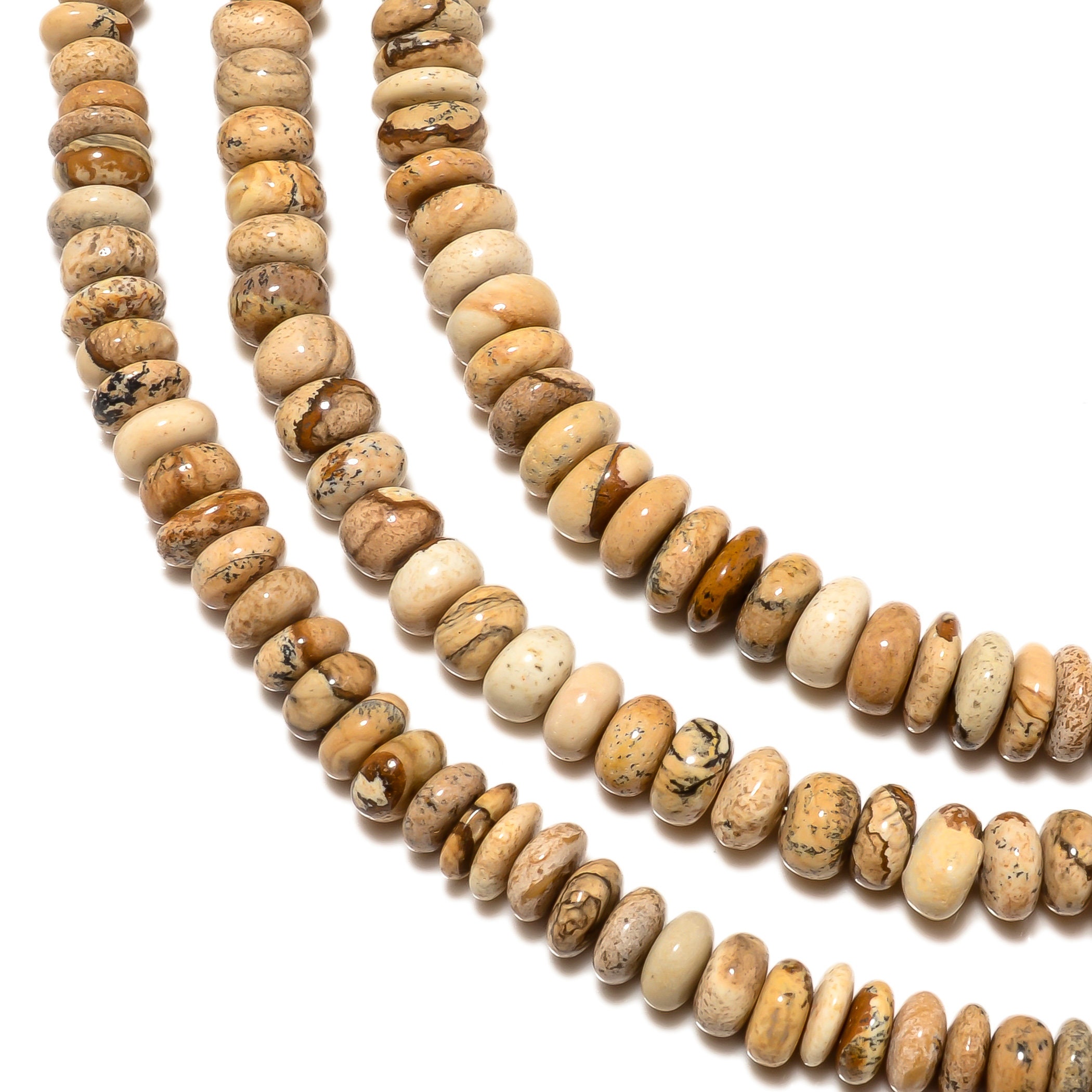 Natural Picture Jasper Smooth Rondelles Beads, 7.5-8mm/8.5-9mm Brown Picture Jasper Gemstone Beads, 8 Inch Strand, Gds2191