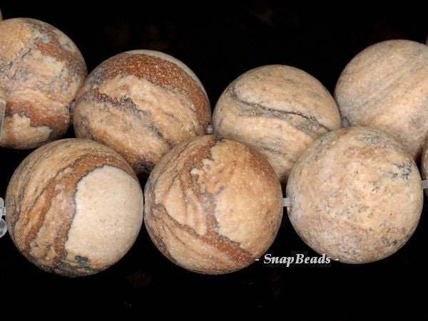 12mm Vast Desert Picture Jasper Gemstone Matte Brown Round Loose Beads 7.5 Inch Half Strand (90185345-879)