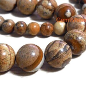 15.5" Natural Picture Stone 14mm/16mm Round Beads, Yellow Brown Color Diy Beads, Natural Gemstone Beads, Big Picture Jasper Round Beads,
