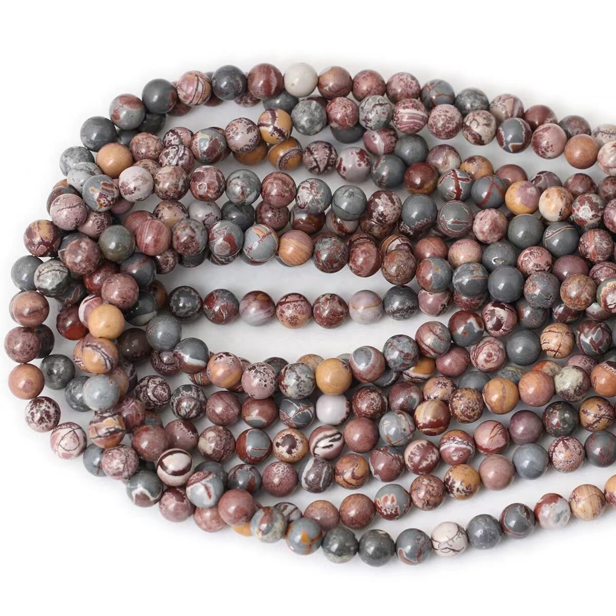 6mm-10mm Natural Picture Jasper Smooth And Round Jasper Beads,15 Inches One Strand