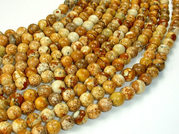 Picture Jasper 8mm (7.8mm) Round Beads, 15.5 Inch, Full Strand, Approx. 48-50 Beads, Hole 1mm, A Quality (345054002)