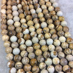 8mm Picture Jasper Beads: Smooth Round with Large Hole (7.75" Strand)