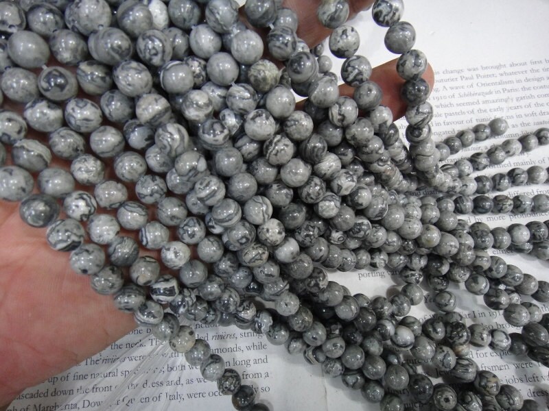 8mm Gray Picture Jasper Round Beads, 15.5 Inch