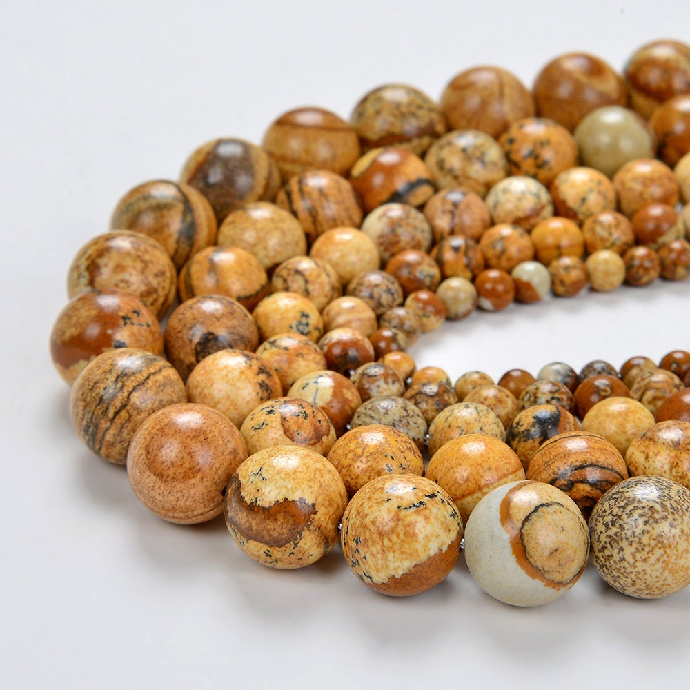 8mm Vast Desert Picture Jasper Gemstone, Brown, Round 8mm Loose Beads 7.5 Inch Half Strand (90181864-243)