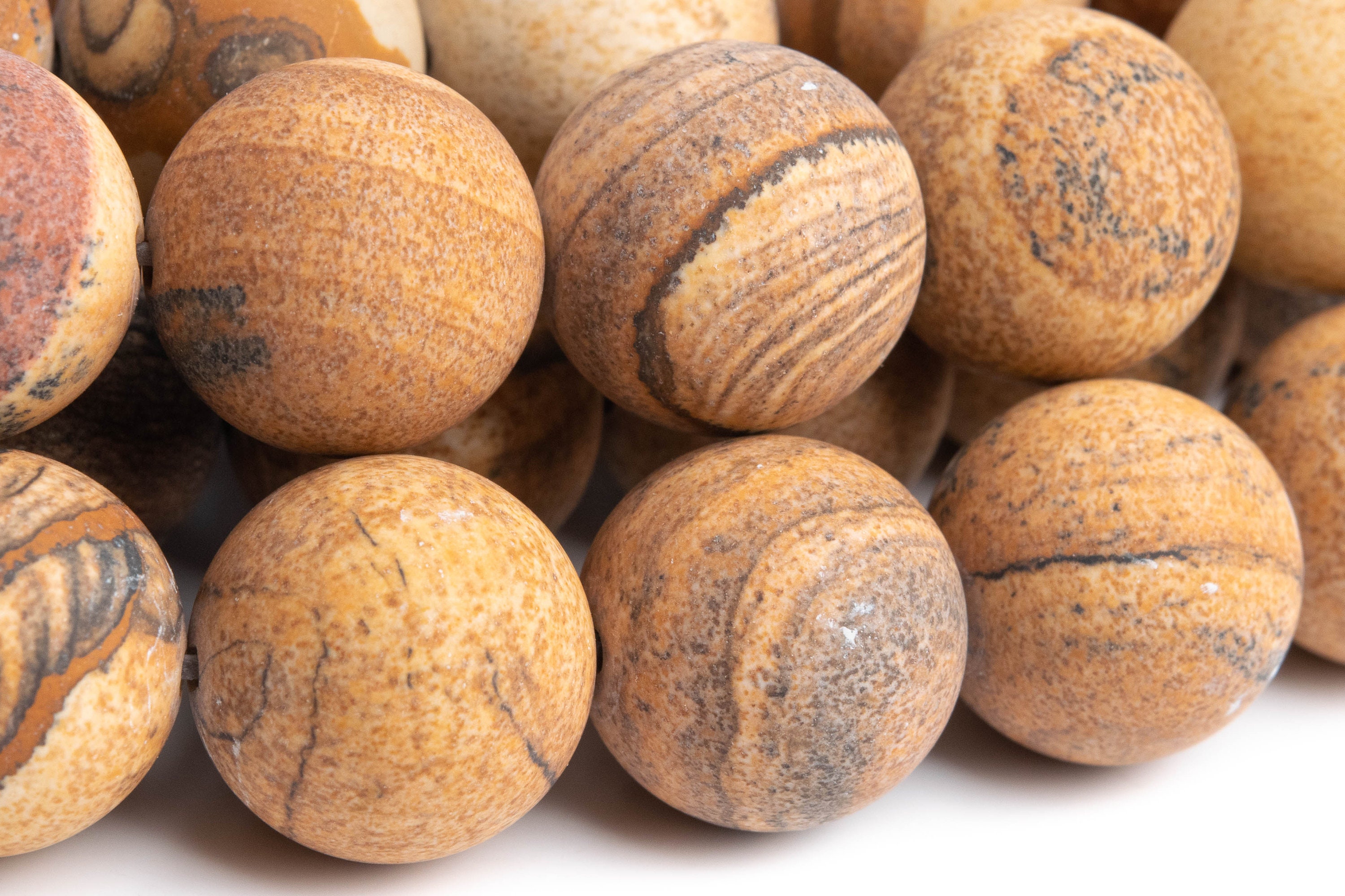 Genuine Natural Picture Jasper Gemstone Beads 15mm Matte Brown Round Aaa Quality Loose Beads (103593)