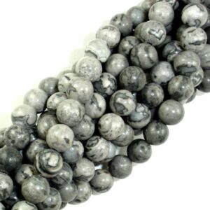 Gray Picture Jasper Beads, Round, 6mm (6.6mm), 15.5 Inch, Full strand, Approx 60 beads, Hole 1 mm, A quality (141054001)