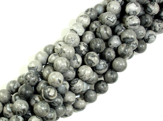 Gray Picture Jasper Beads, Round, 6mm (6.6mm), 15.5 Inch, Full Strand, Approx 60 Beads, Hole 1 Mm, A Quality (141054001)