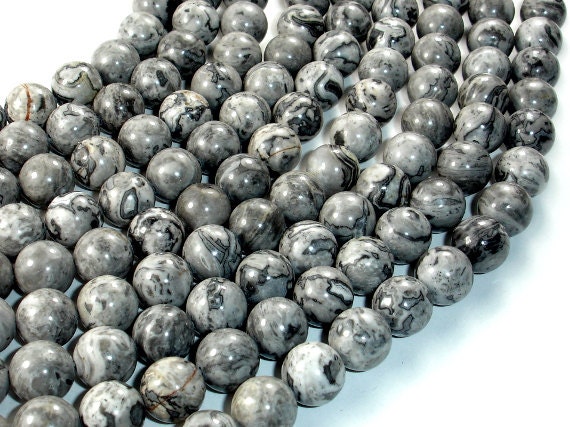 Gray Picture Jasper Beads, Round, 10 Mm, 15.5 Inch, Full Strand, Approx 38 Beads, Hole 1 Mm (141054004)