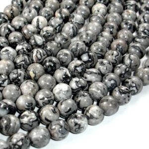 Gray Picture Jasper Beads, Round, 8mm (8.5mm), 15.5 Inch, Full strand, Approx 47 beads, Hole 1 mm, A quality (141054003)