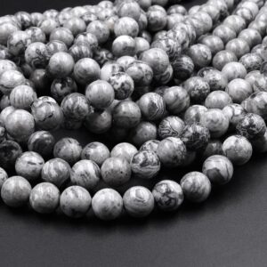 Gray Map Stone Jasper 4mm 6mm 8mm 10mm 12mm Smooth Round Beads Aka Gray Crazy Lace Jasper Picture Jasper 15.5" Strand