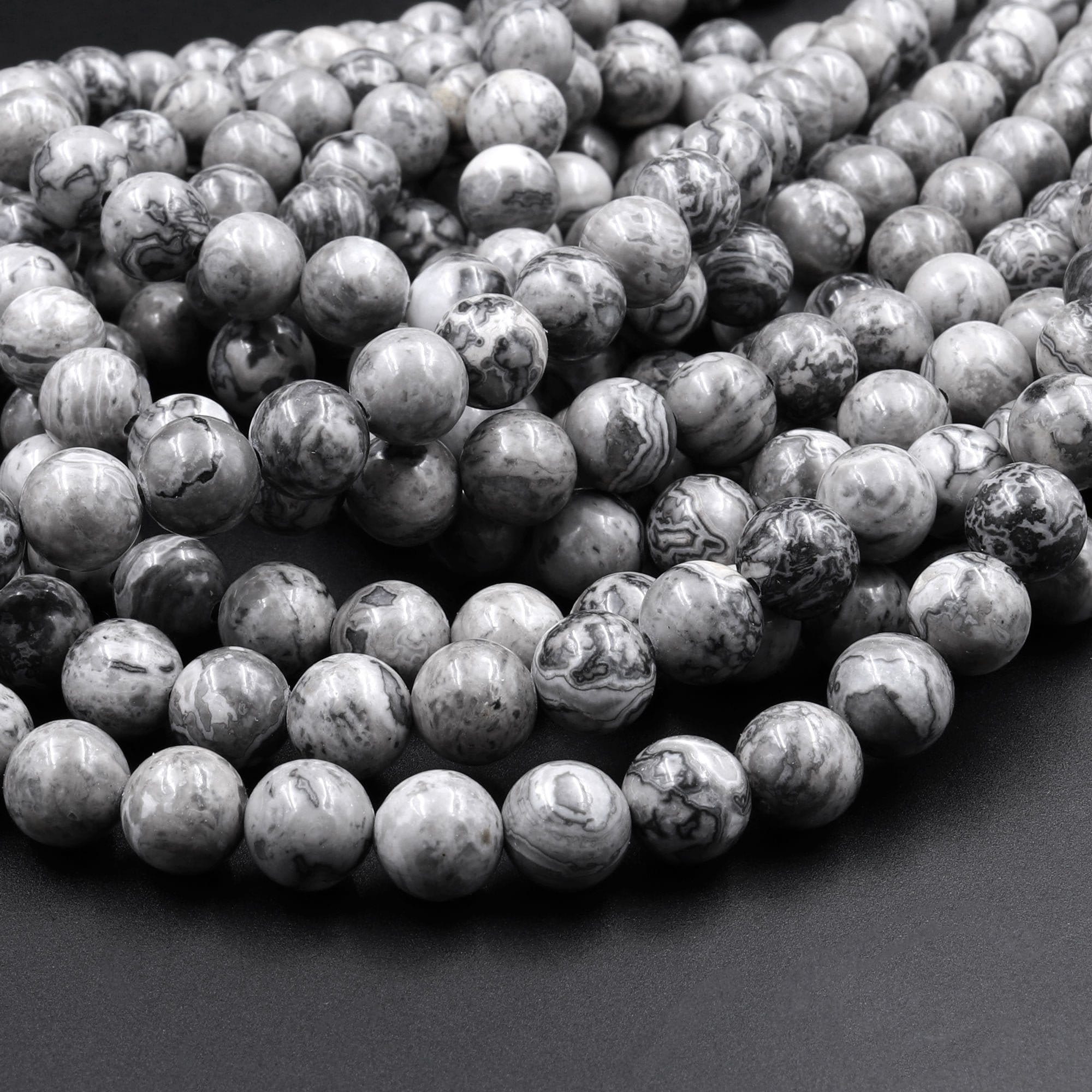 Gray Map Stone Jasper 4mm 6mm 8mm 10mm 12mm Smooth Round Beads Aka Gray Crazy Lace Jasper Picture Jasper 15.5" Strand