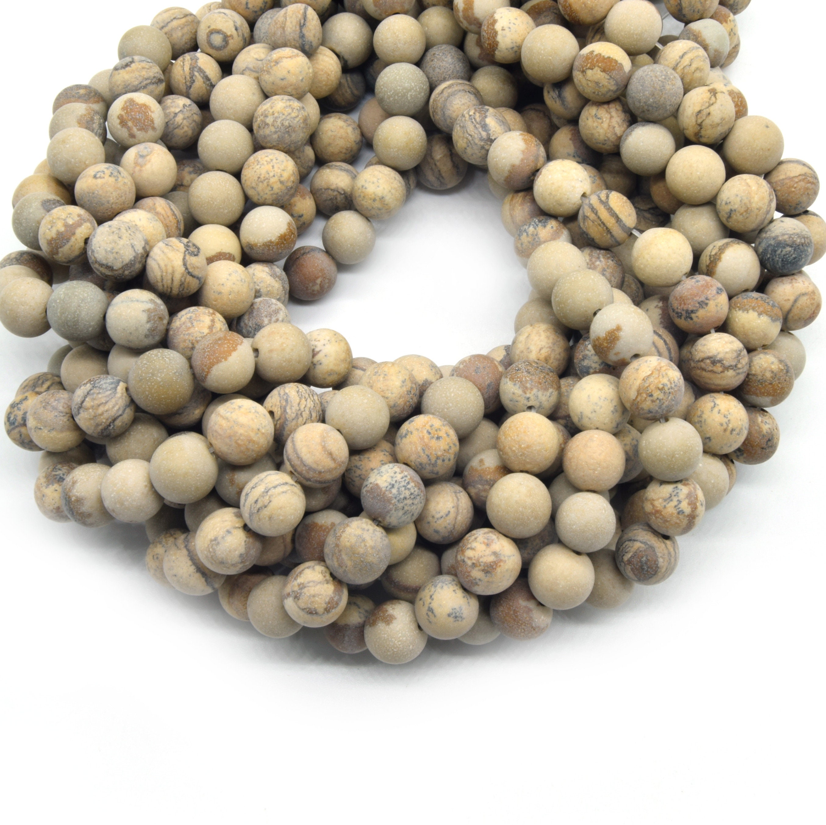 Matte Picture Jasper Beads: Round Gemstone Beads (6mm 8mm 10mm)