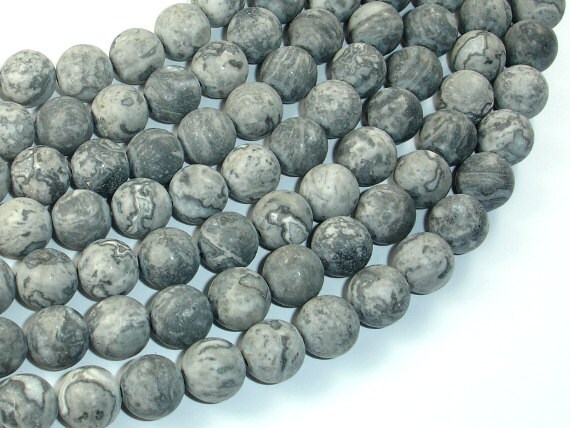 Matte Gray Picture Jasper Beads, 10mm (10.5 Mm), Round Beads, 15.5 Inch, Full Strand, Approx 38 Beads, Hole 1mm, A Quality (141054007)