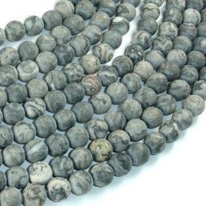 Matte Gray Picture Jasper Beads, 8mm (8.5mm), Round Beads, 15.5 Inch, Full strand, Approx 45 beads, Hole 1mm, A quality (141054008)