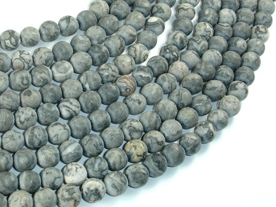 Matte Gray Picture Jasper Beads, 8mm (8.5mm), Round Beads, 15.5 Inch, Full Strand, Approx 45 Beads, Hole 1mm, A Quality (141054008)