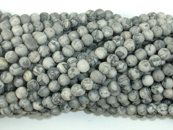 Matte Gray Picture Jasper Beads, 4mm (4.7mm) Round Beads, 15 Inch, Full Strand, Approx 88 Beads, Hole 0.8mm, A Quality (141054011)