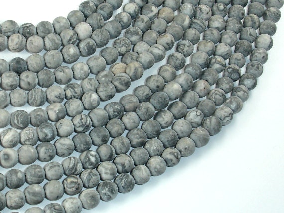 Matte Gray Picture Jasper Beads, 6mm (6.5 Mm), Round Beads, 15.5 Inch, Full Strand, Approx 61 Beads, Hole 1mm, A Quality (141054006)