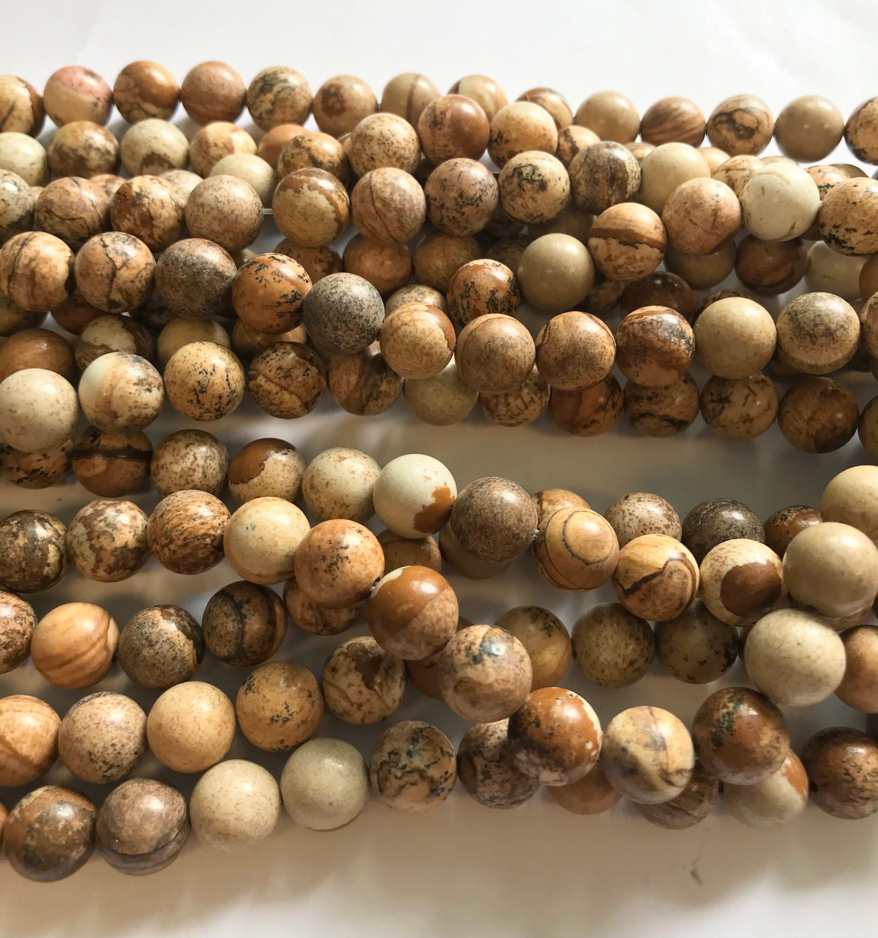Natural Picture Jasper Smooth Round 6mm 8mm 10mm 12mm Gemstone Beads  -- 15.5 Inch Strand