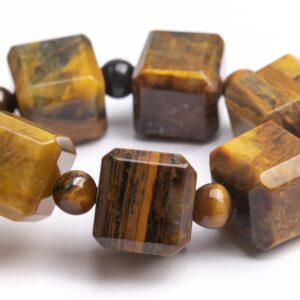 10-11mm Pietersite Beads Brown Bracelet Grade A Genuine Natural Beveled Edge Faceted Cube Gemstone 7" (121698h-1488)