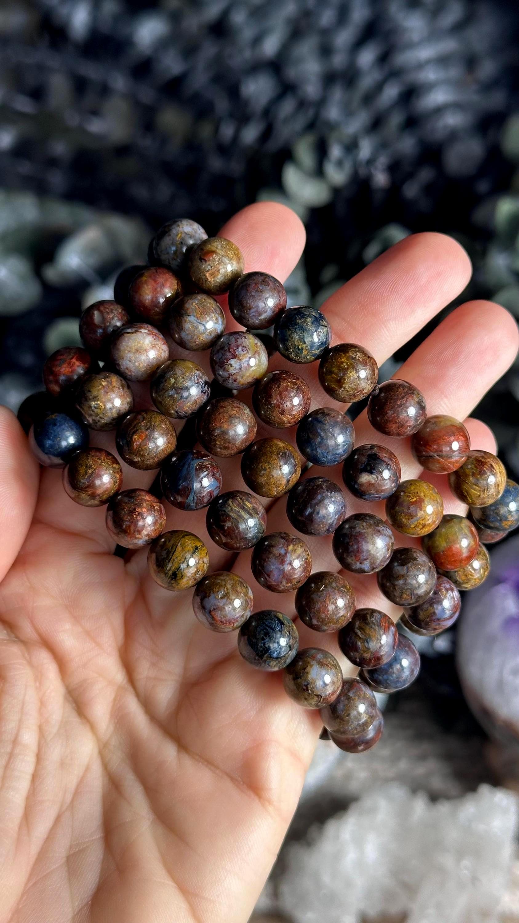10mm Pietersite Crystal Bracelet: Round Beaded Stretch Bracelet