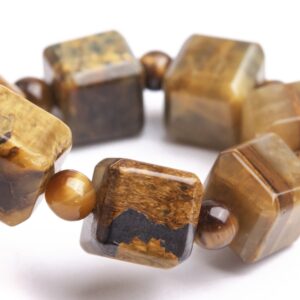 7-8mm Pietersite Beads Brown Bracelet Grade A Genuine Natural Beveled Edge Faceted Cube Gemstone 7" (121690h-1487)