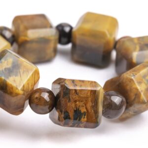 8-10mm Pietersite Beads Brown Bracelet Grade A Genuine Natural Beveled Edge Faceted Cube Gemstone 7" (121695h-1488)
