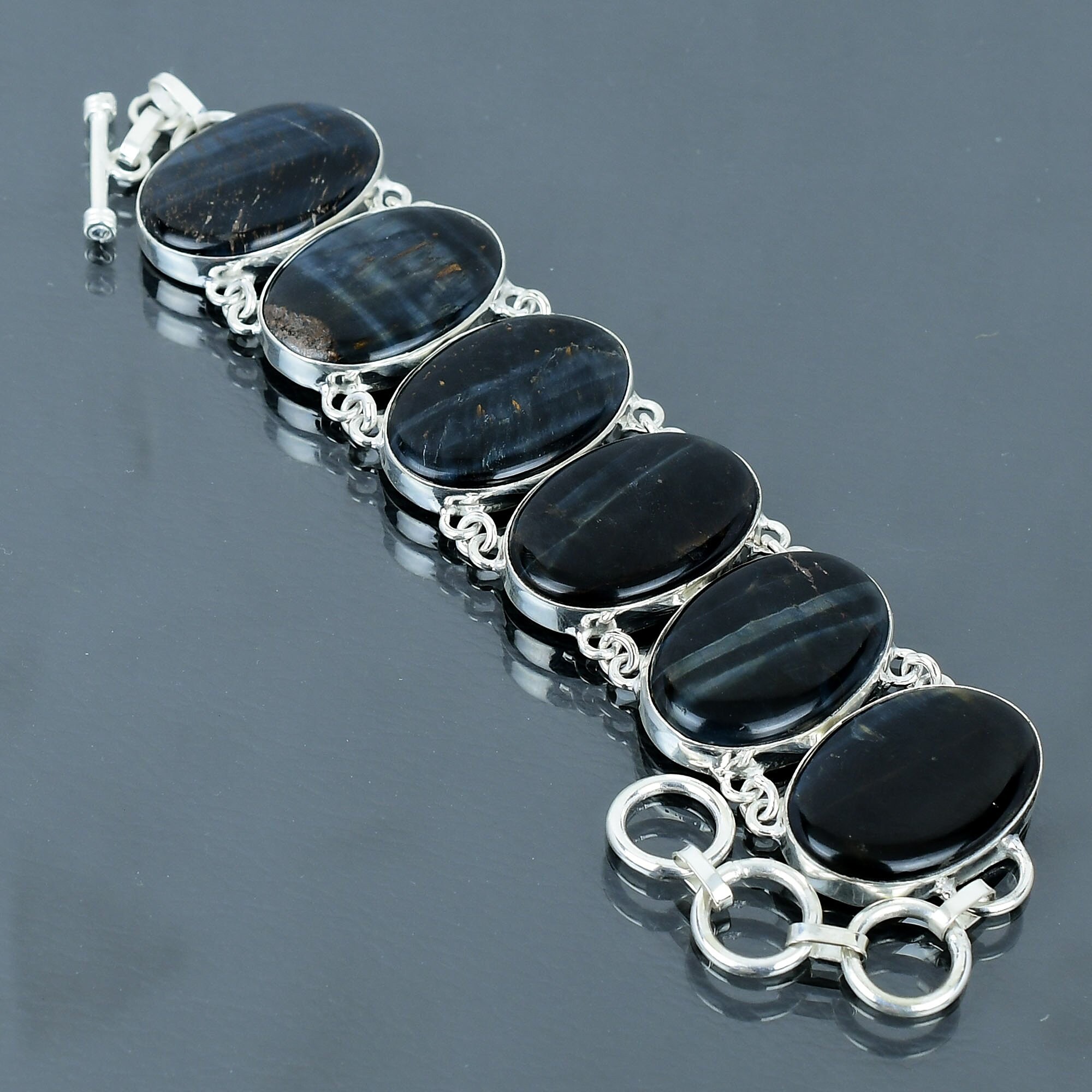 Pietersite Bracelet, 925 Sterling Silver, Adjustable Gemstone Jewelry