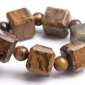 9mm Pietersite Beads Brown Bracelet Grade A Genuine Natural Beveled Edge Faceted Cube Gemstone 7" (121696h-1488)