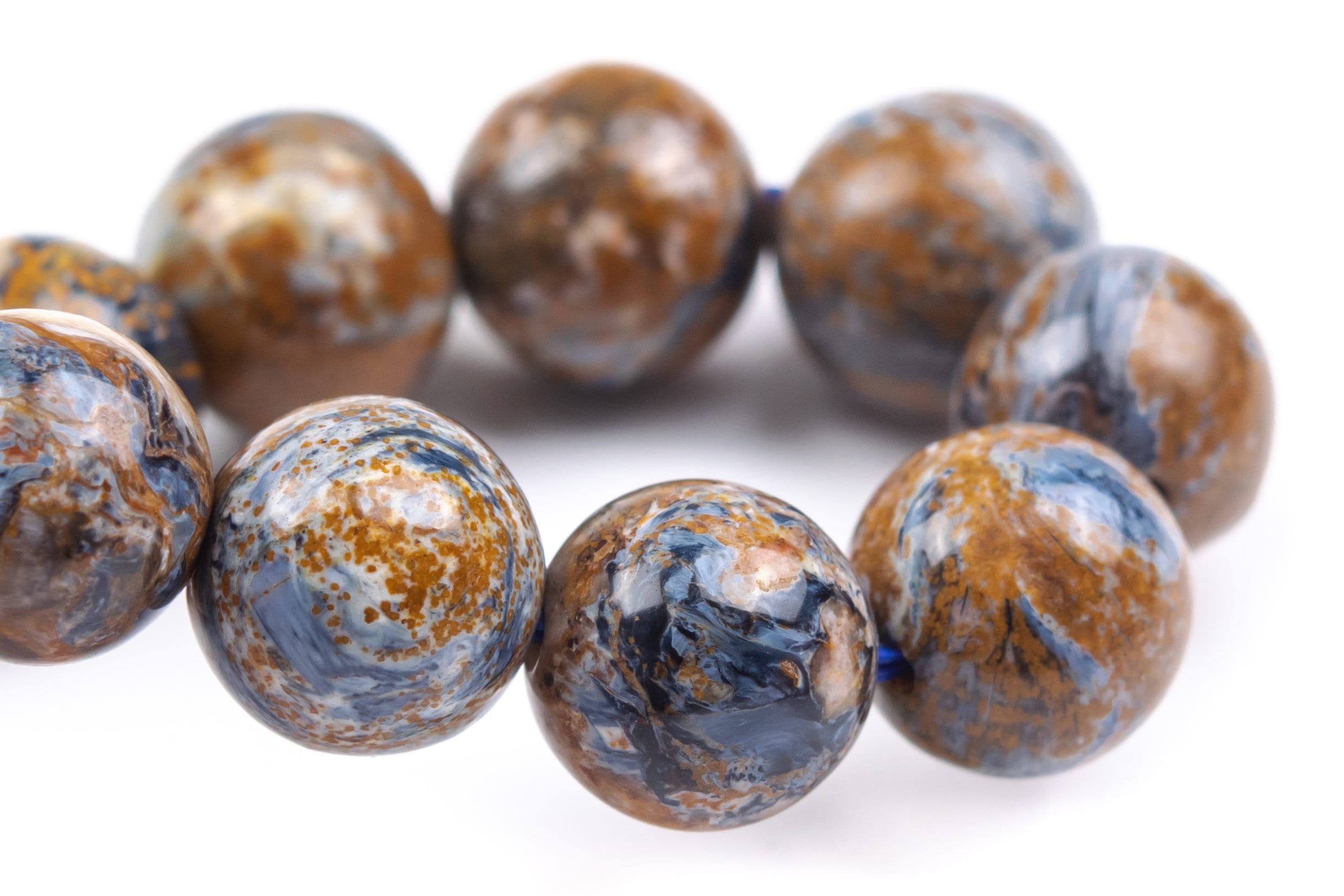 9mm Pietersite Beads Light Blue Brown Bracelet Grade Aaa Genuine Natural Round Gemstone 7" (124684h-4098)