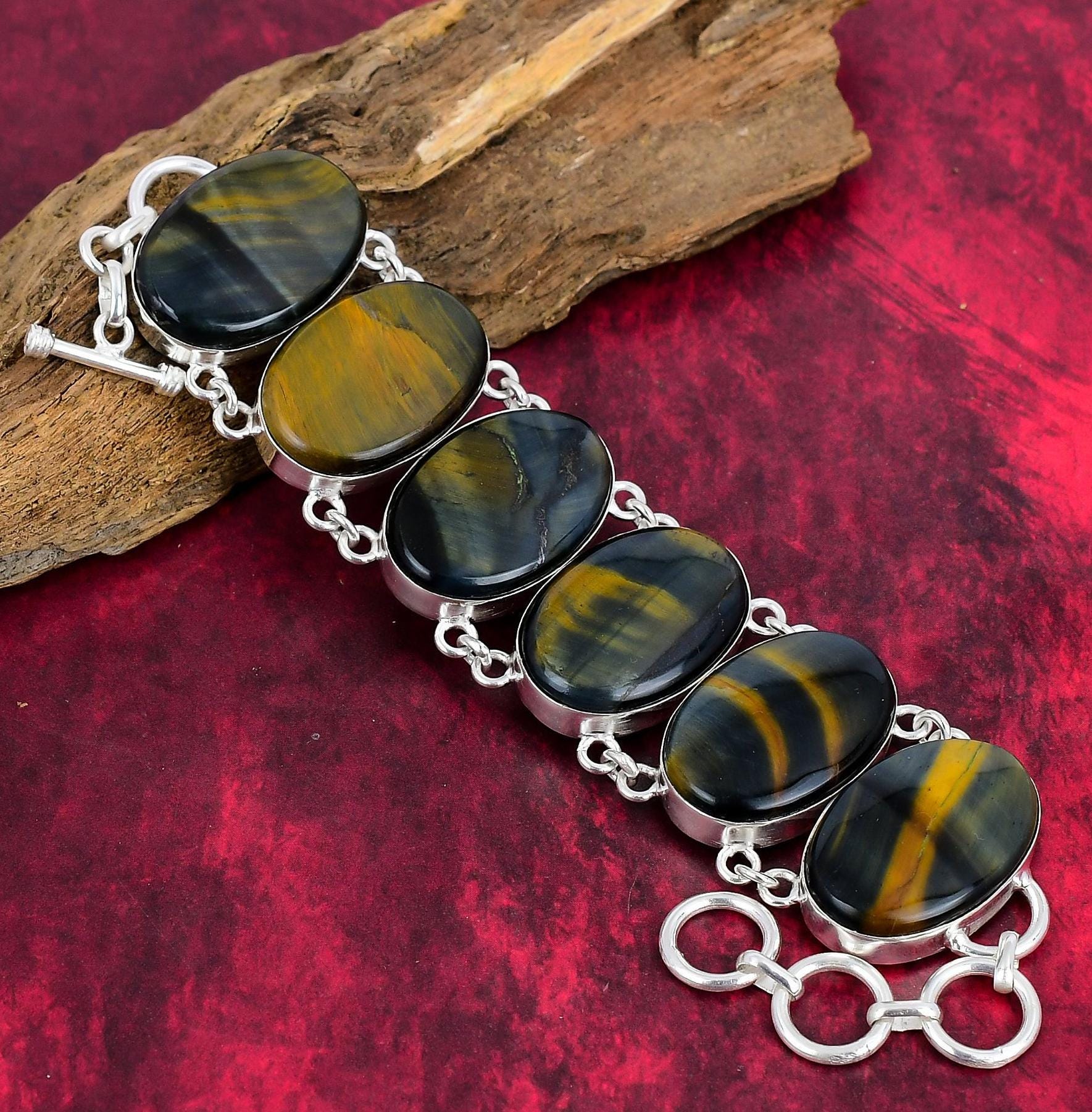 Amazing Pietersite Bracelet, 925 Sterling Silver Bracelet, Adjustable Chain Bracelet, Gemstone Bracelet, Handmade Jewelry, Wadding Gifts.
